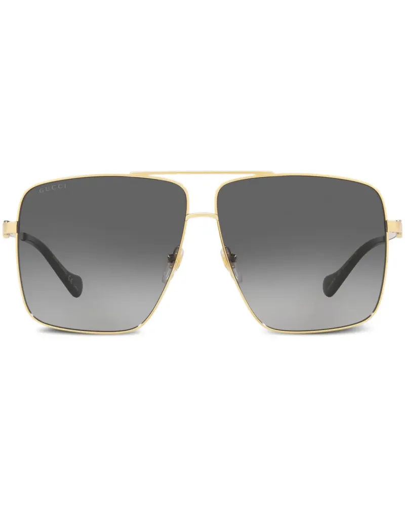 Gucci Eckige Sonnenbrille mit Logo-Schild - Gold Gold