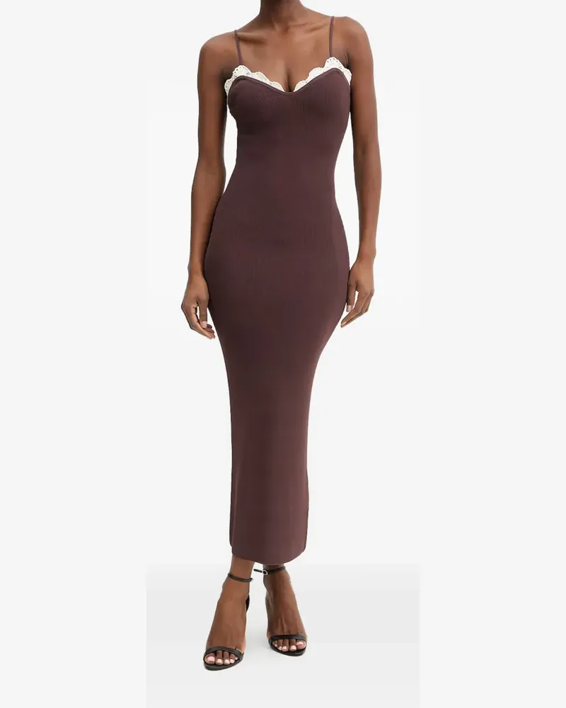 MARELLA lace-trim ribbed midi dress - Braun Braun
