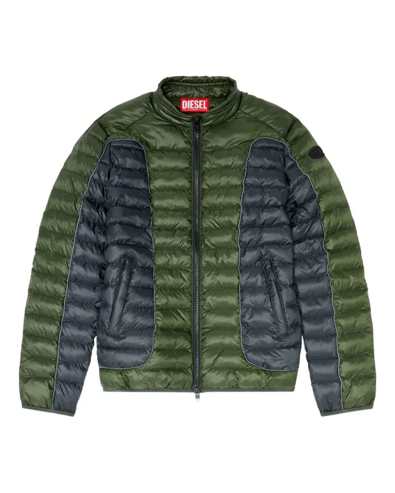 Diesel biker-style puffer jacket with colour-block design - Grün Grün