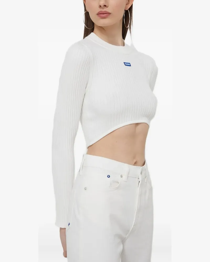 HUGO BOSS Gerippter Cropped-Pullover - Weiß Weiß