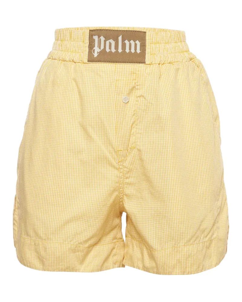 Palm Angels gingham logo-patch shorts - Gelb Gelb