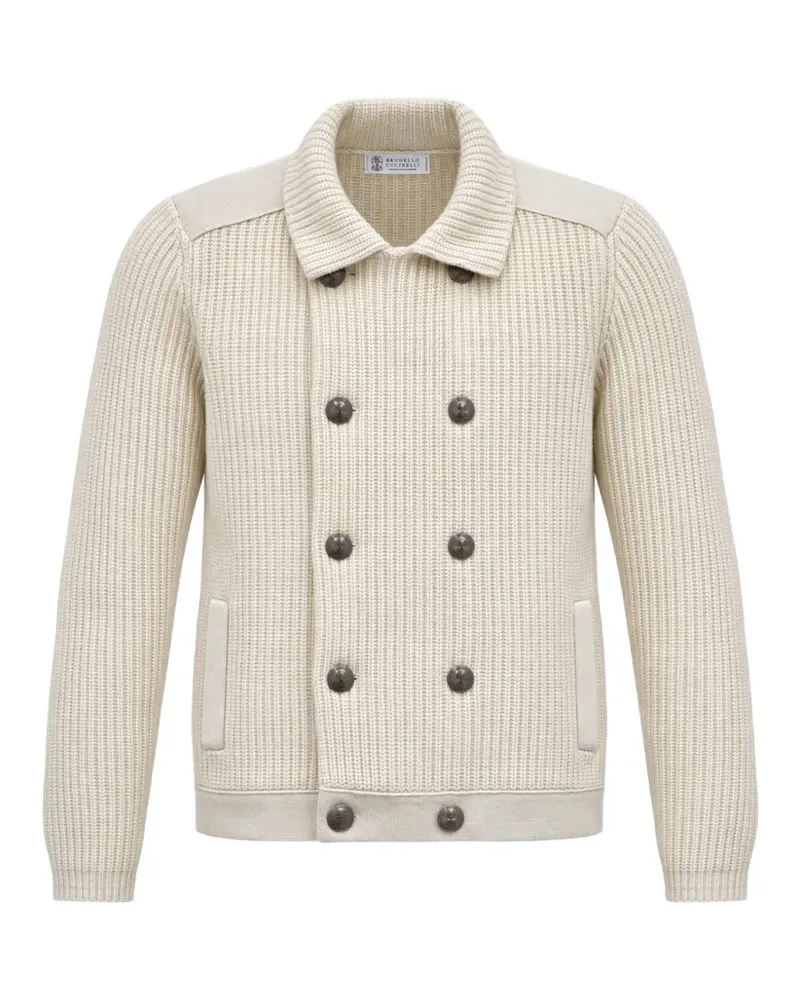 Brunello Cucinelli double-breasted ribbed-knit cardigan - Nude Nude