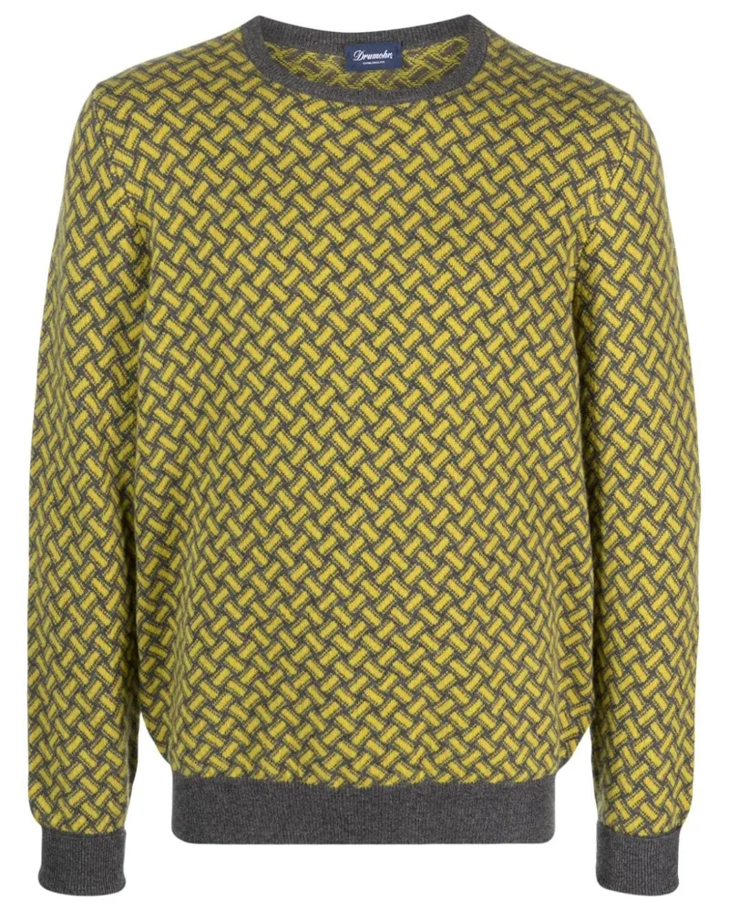 Drumohr  Kaschmirpullover mit abstraktem Print Gelb