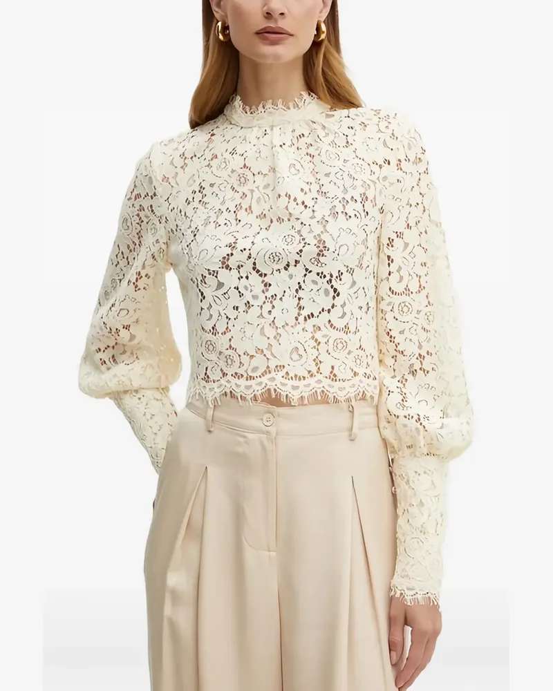 Bardot Bluse mit Blumenspitze - Nude Nude