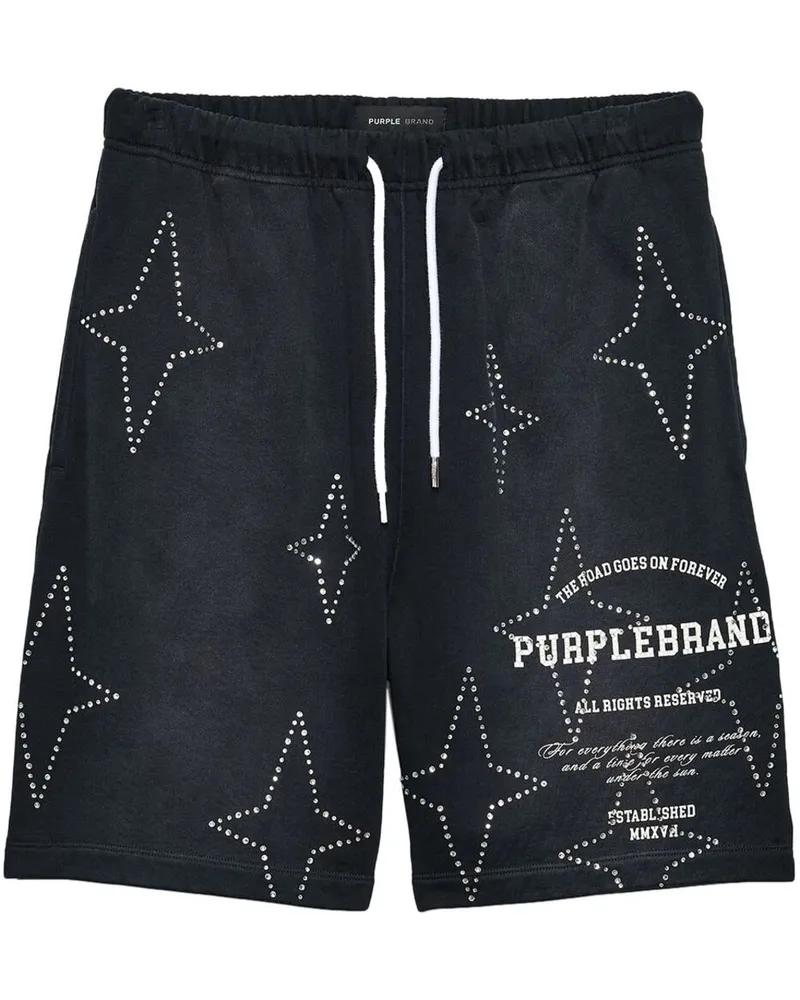 PURPLE BRAND Stacked Crystal Star Joggingshorts Schwarz