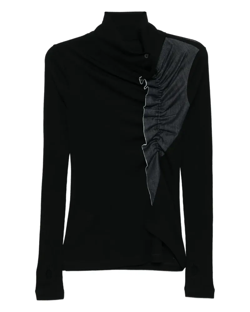 Yohji Yamamoto Oberteil mit Jeans-Patch - Schwarz Schwarz