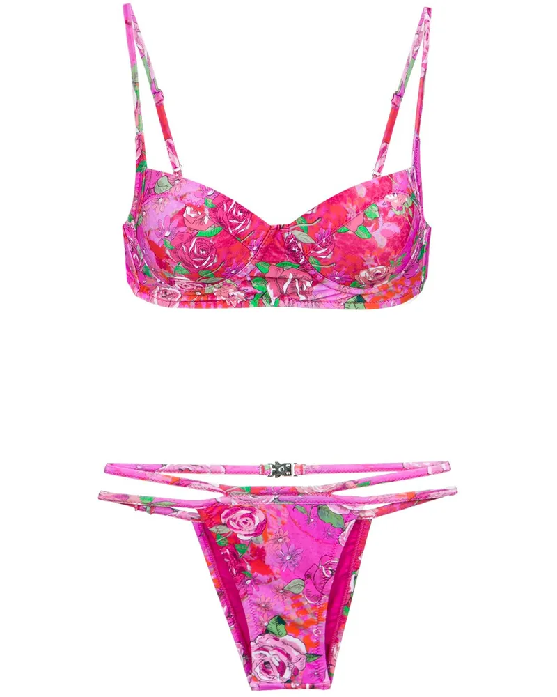 Amir Slama rose print bikini set - Rosa Rosa