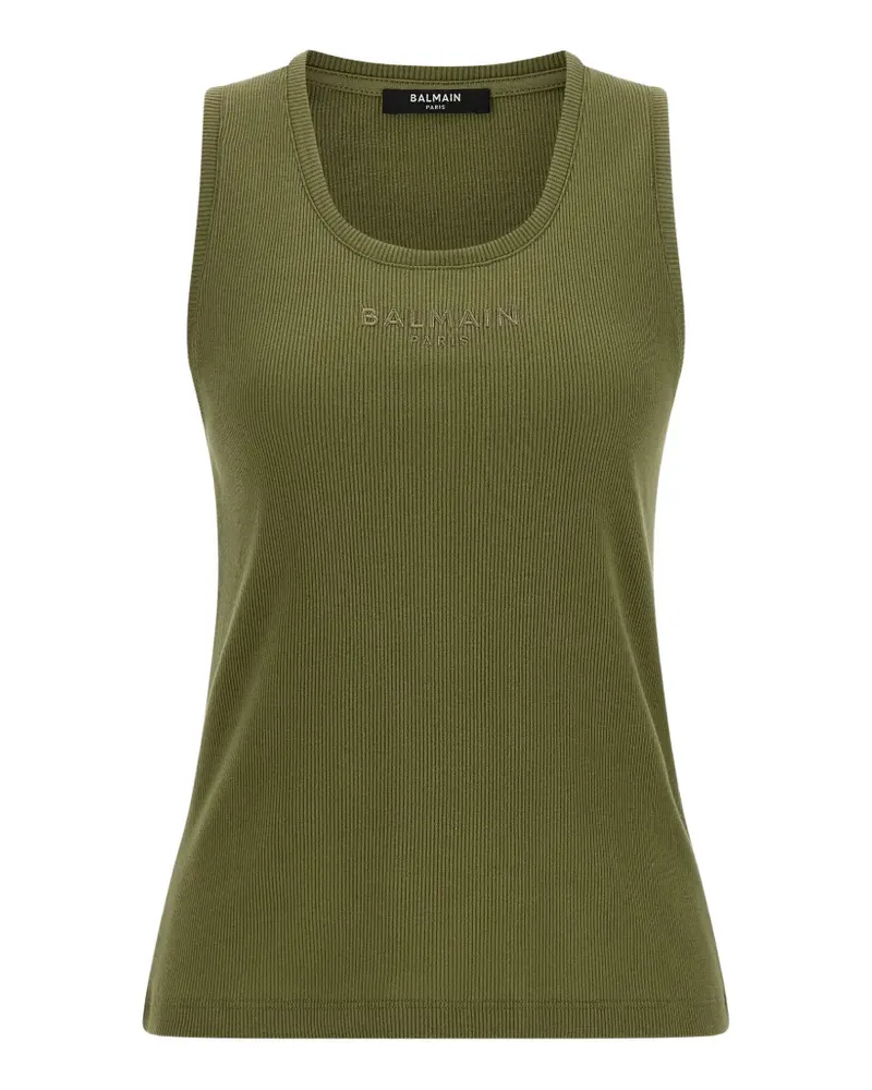 Balmain ribbed logo-embroidery tank top - Grün Grün