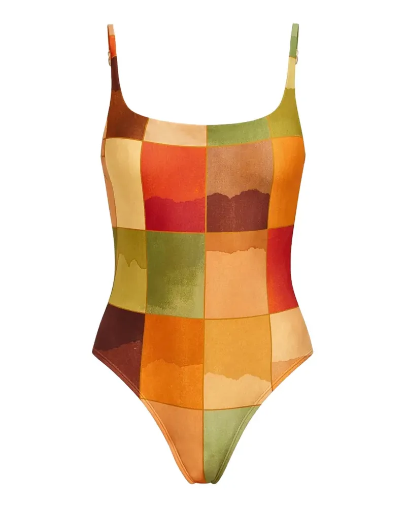 Lenny Niemeyer Geometrisch gemusterter Badeanzug mit eckigem Ausschnitt - Orange Orange