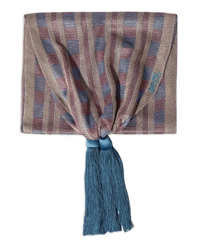 BODE Cheshire Cat check-pattern tassel-detail scarf - Nude Nude