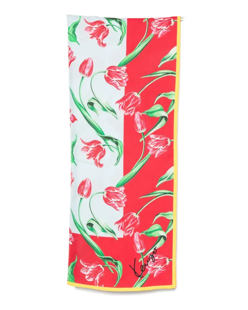 Kenzo tulip-print silk scarf - Blau Blau