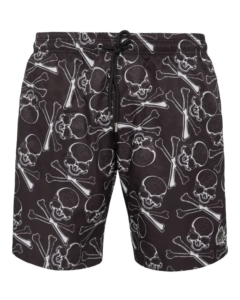 Philipp Plein Badeshorts mit Totenkopf-Print - Schwarz Schwarz