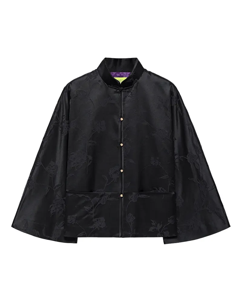 Shanghai Tang floral-jacquard cape jacket - Schwarz Schwarz