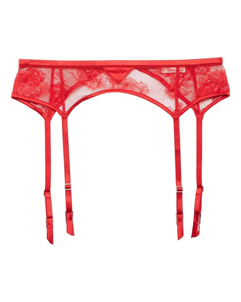 Fleur Du Mal Bouquet Strumpfhalter aus Spitze - Rot Rot