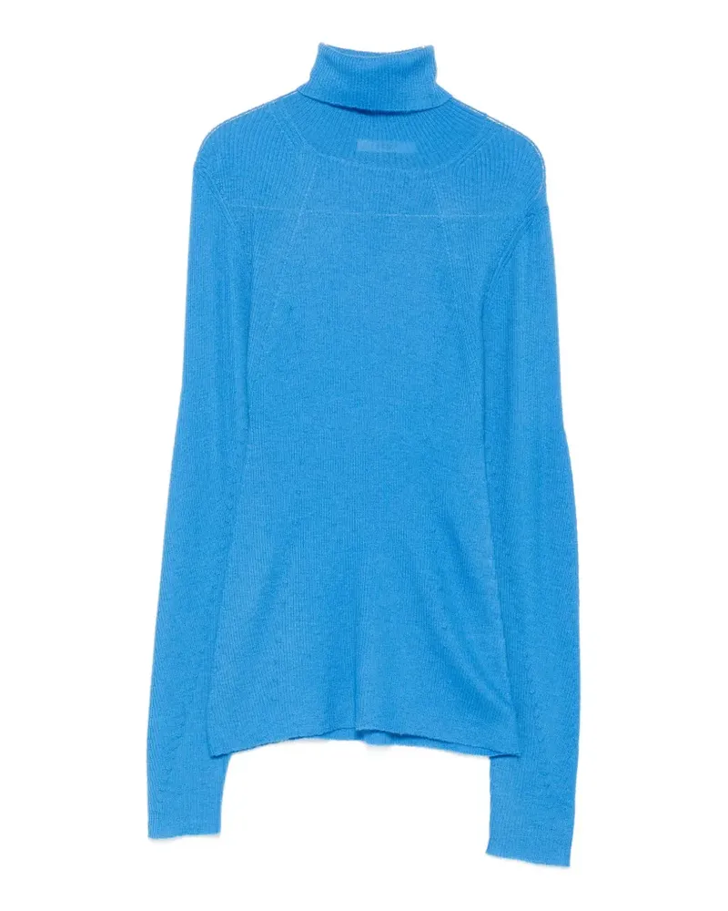 6397 Gerippter Rollkragenpullover - Blau Blau