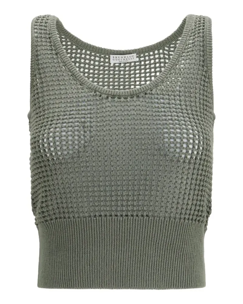 Brunello Cucinelli open-knit sequin-embellished top - Grün Grün