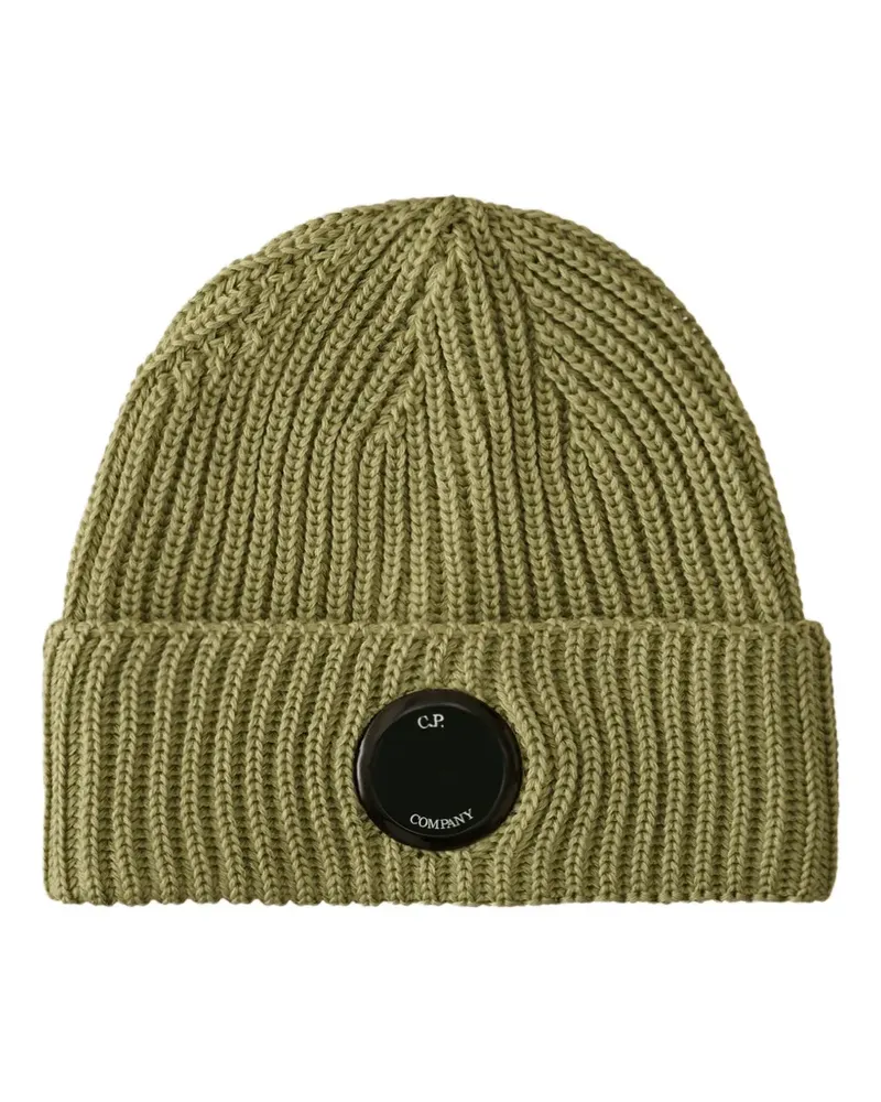 C.P. Company Gerippte Beanie mit Logo-Patch - Grün Grün