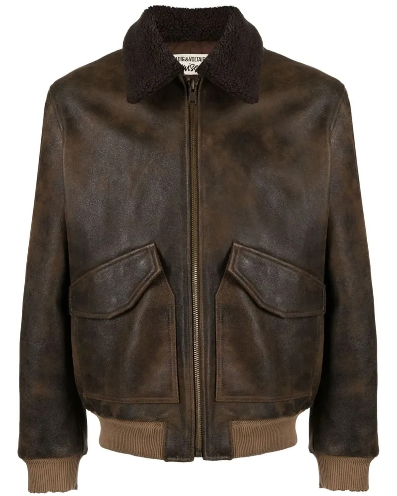 Zadig & Voltaire Lederjacke mit Shearling-Kragen Braun