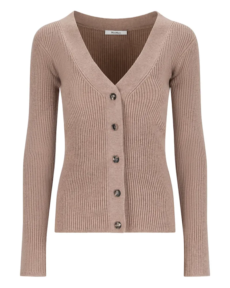 Max Mara Gerippter Cardigan mit V-Ausschnitt - Nude Nude