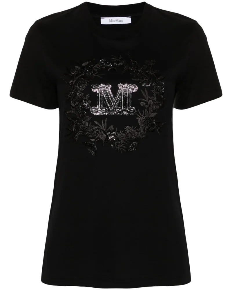 Max Mara Elmo T-Shirt mit Logo-Verzierung - Schwarz Schwarz