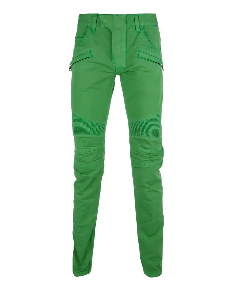 Balmain ribbed-panel Biker jeans - Grün Grün