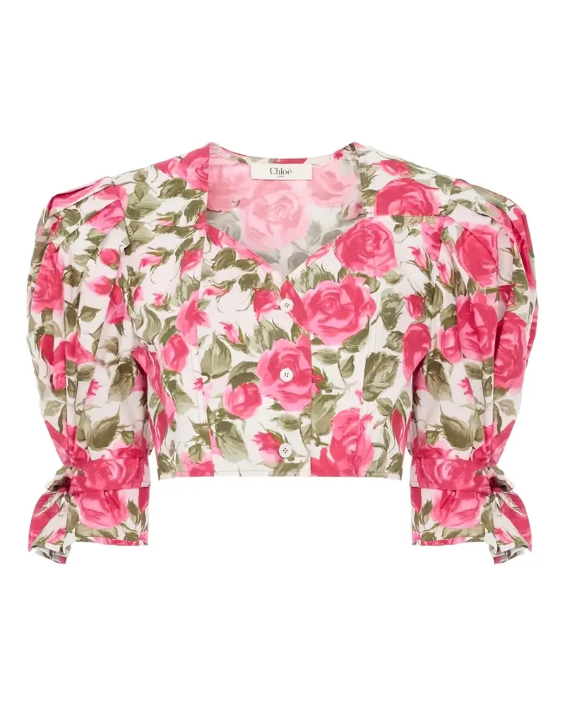 Chloé Cropped-Oberteil mit Blumenprint - Weiß Weiß