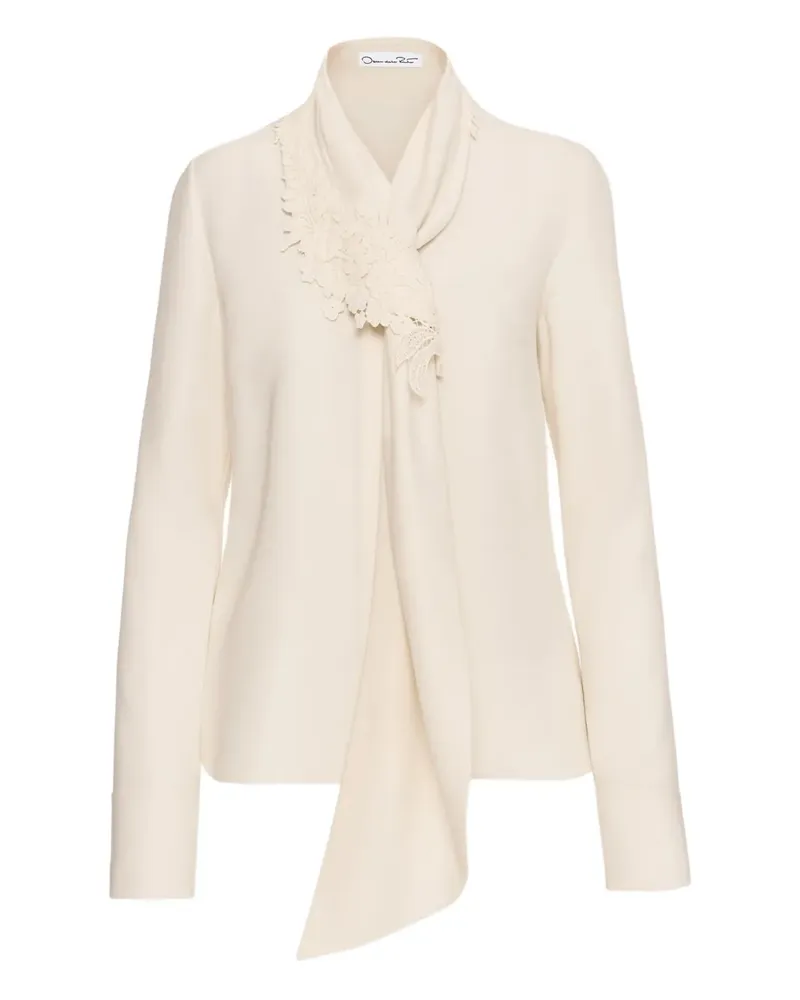 Oscar de la Renta Georgette-Bluse mit Schleifenkragen - Nude Nude