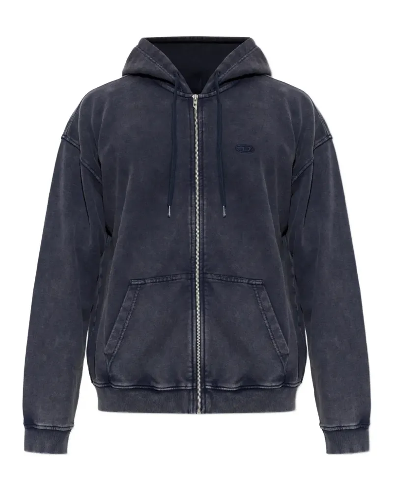 Diesel Kapuzenjacke aus behandeltem Baumwollfleece - Blau Blau