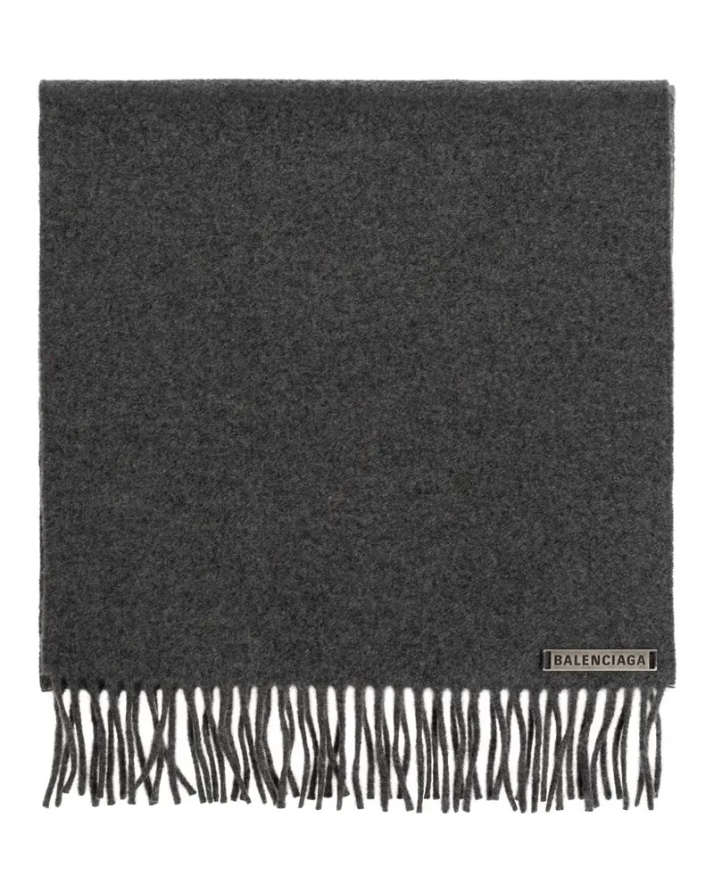 Balenciaga Fransenschal mit Logo-Schild - Grau Grau