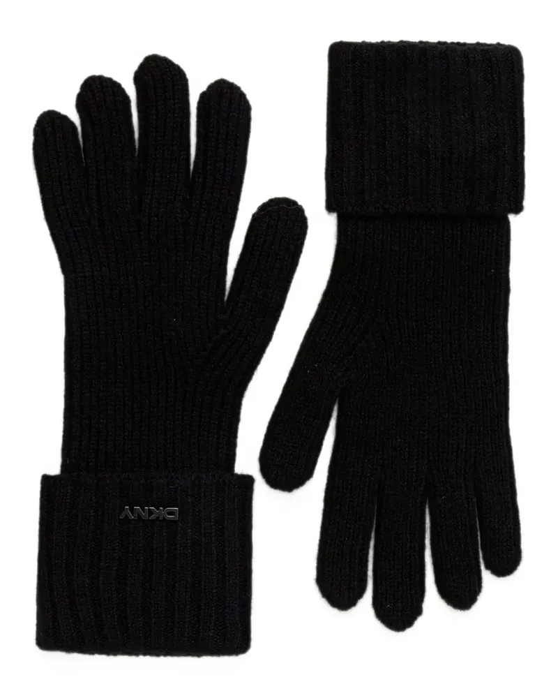 DKNY ribbed-knit logo-plaque gloves - Schwarz Schwarz