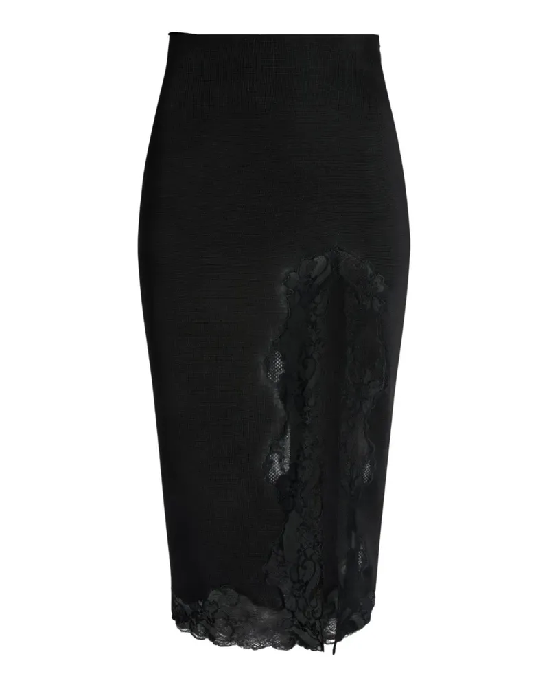 Balmain Gestrickter Midirock mit Spitze - Schwarz Schwarz