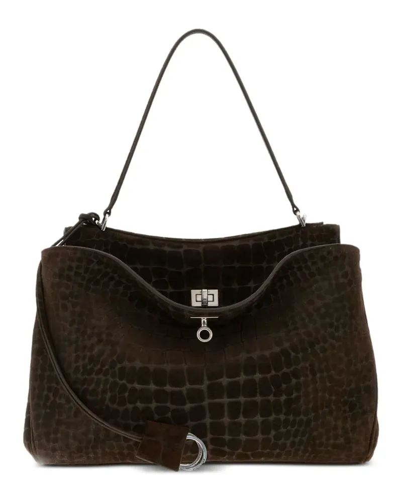 Balenciaga Mittelgroße Rodeo Schultertasche mit Kroko-Effekt - Braun Braun