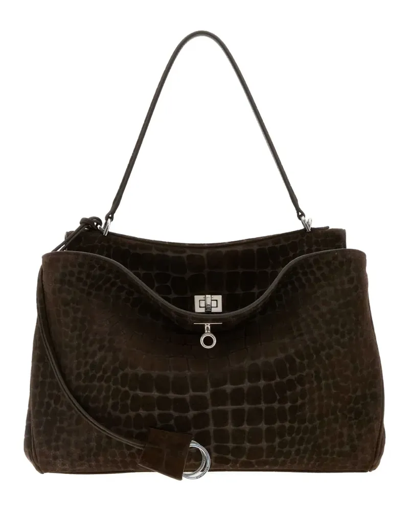 Balenciaga Mittelgroße Rodeo Schultertasche mit Kroko-Effekt - Braun Braun