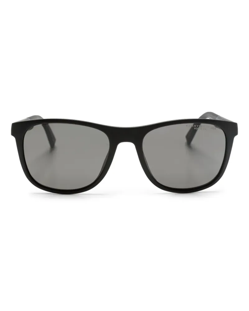 Tommy Hilfiger Eckige Sonnenbrille mit Logo-Prägung - Schwarz Schwarz