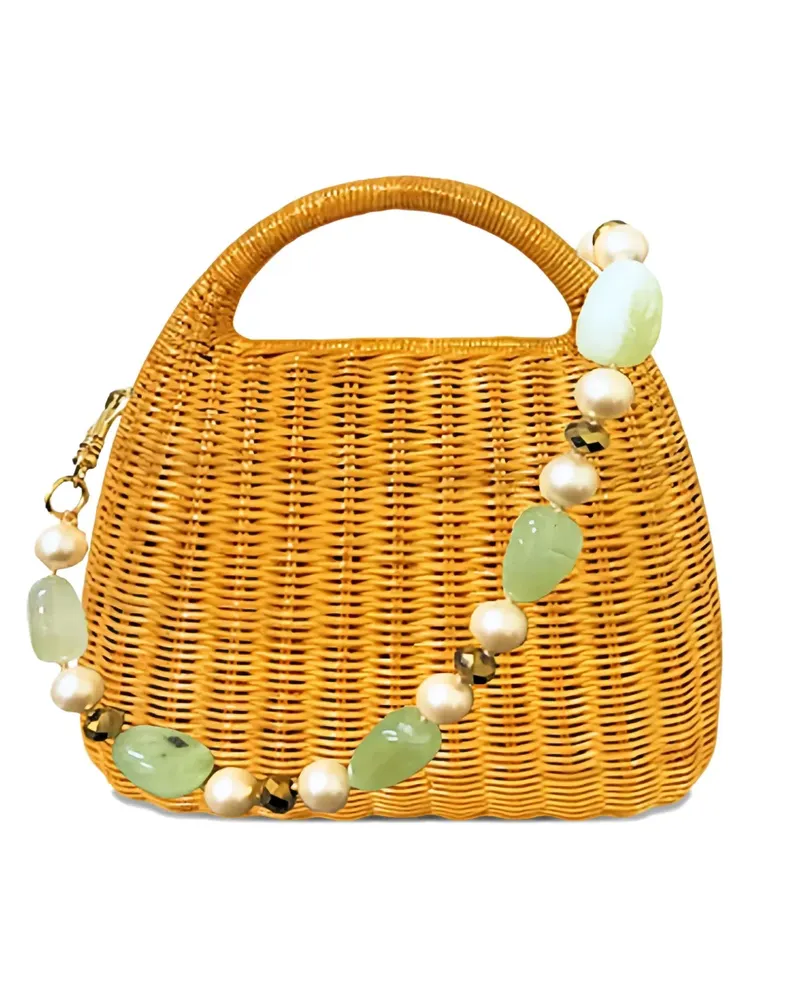 Serpui Wicker Tote Bag mit Perlen - Braun Braun
