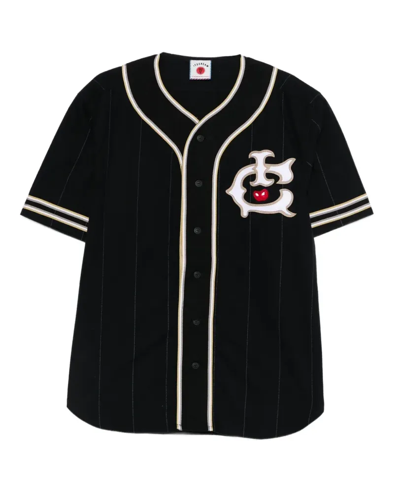 ICECREAM Gestreiftes IC Baseball Hemd mit Applikation - Schwarz Schwarz