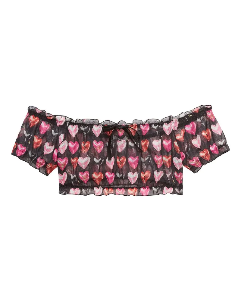 Fleur Du Mal Gerafftes Cropped-Top aus Mesh - Schwarz Schwarz