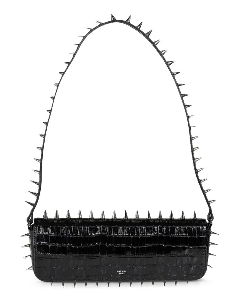 ABRA Schultertasche mit Nieten aus Leder in Kroko-Optik - Schwarz Schwarz