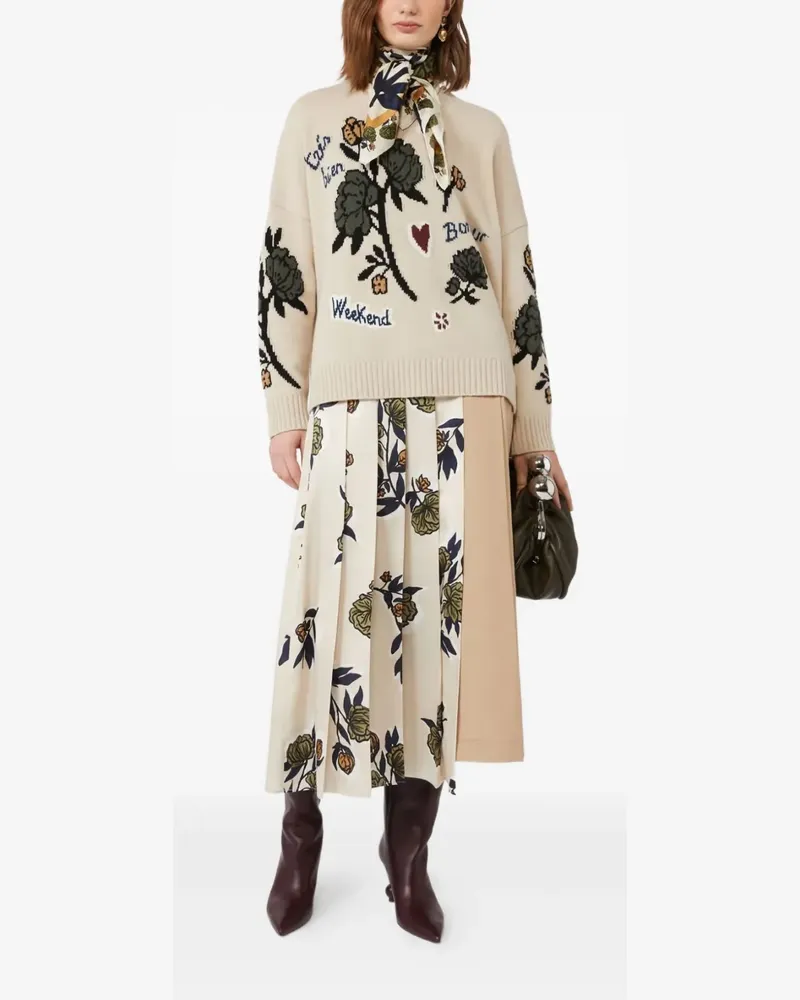 Max Mara Midirock mit Blumen-Print - Nude Nude