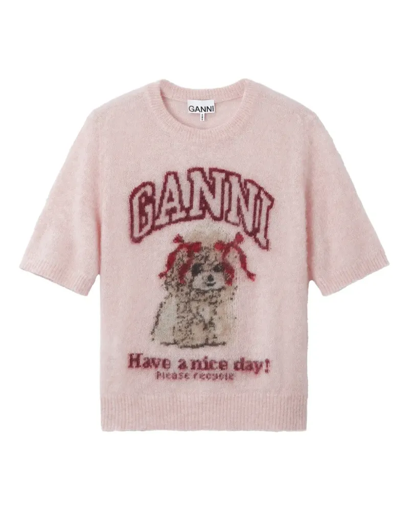 Ganni Kurzärmeliger Pullover mit Print - Rosa Rosa