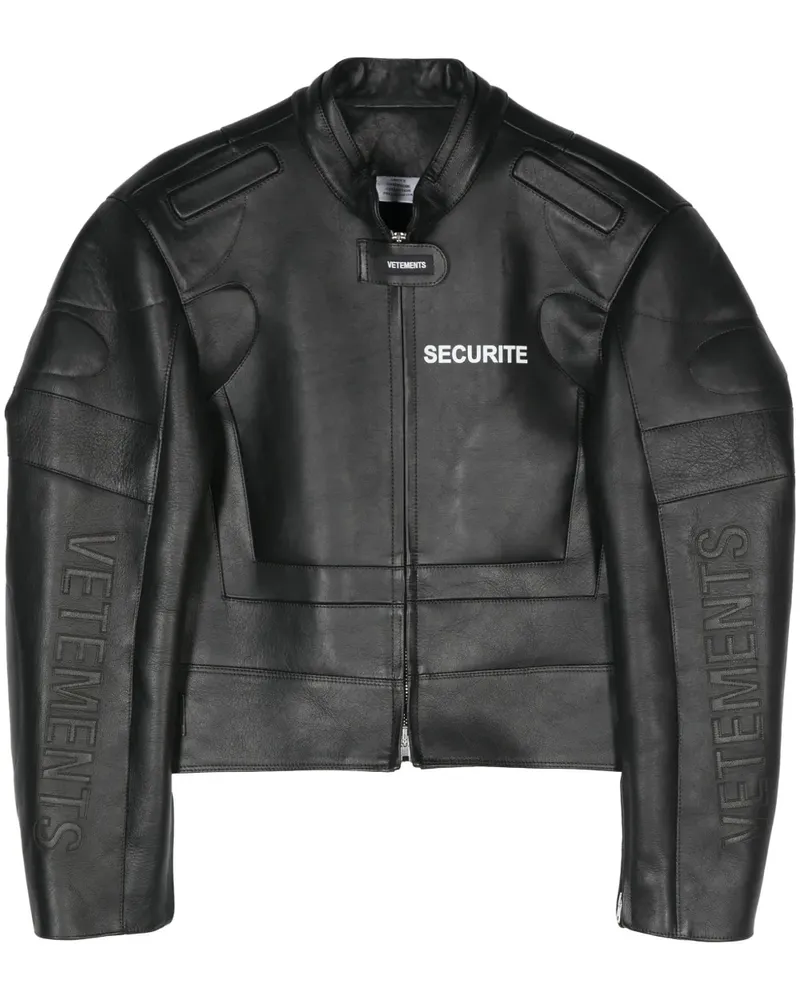 VETEMENTS Securite Motorcross Lederjacke - Schwarz Schwarz