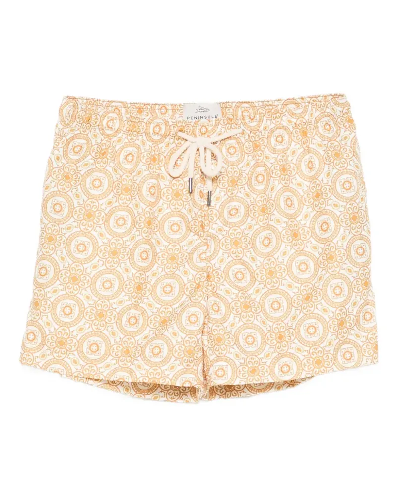 PENINSULA Gemusterte Badeshorts mit Kordelzug - Gelb Gelb