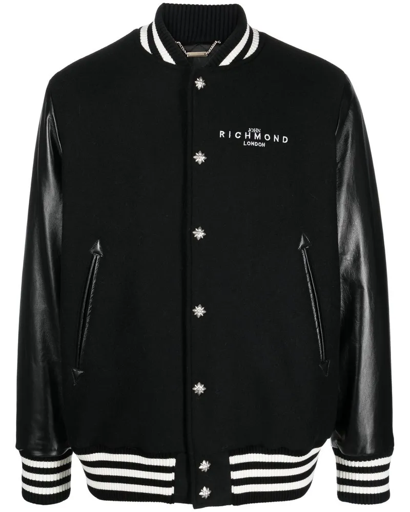 John Richmond Baseballjacke mit gestreiften Bündchen - Schwarz Schwarz