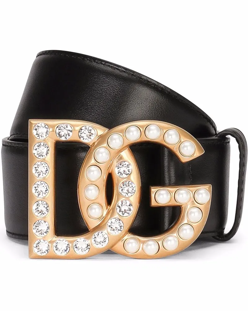Dolce & Gabbana Gürtel mit strassverzierter Logo-Schnalle - Schwarz Schwarz