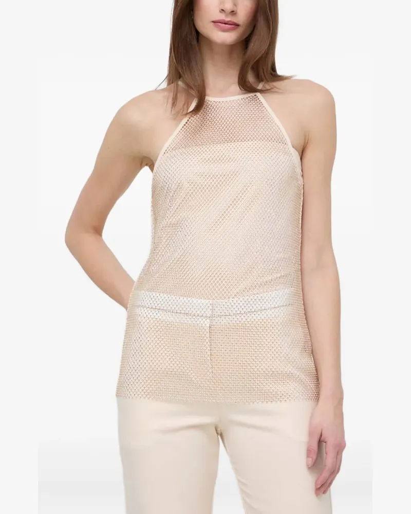 Patrizia Pepe crystal-embellished mesh top - Nude Nude