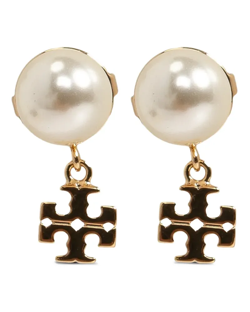 Tory Burch Double T Ohrringe mit Kunstperlen - Gold Gold