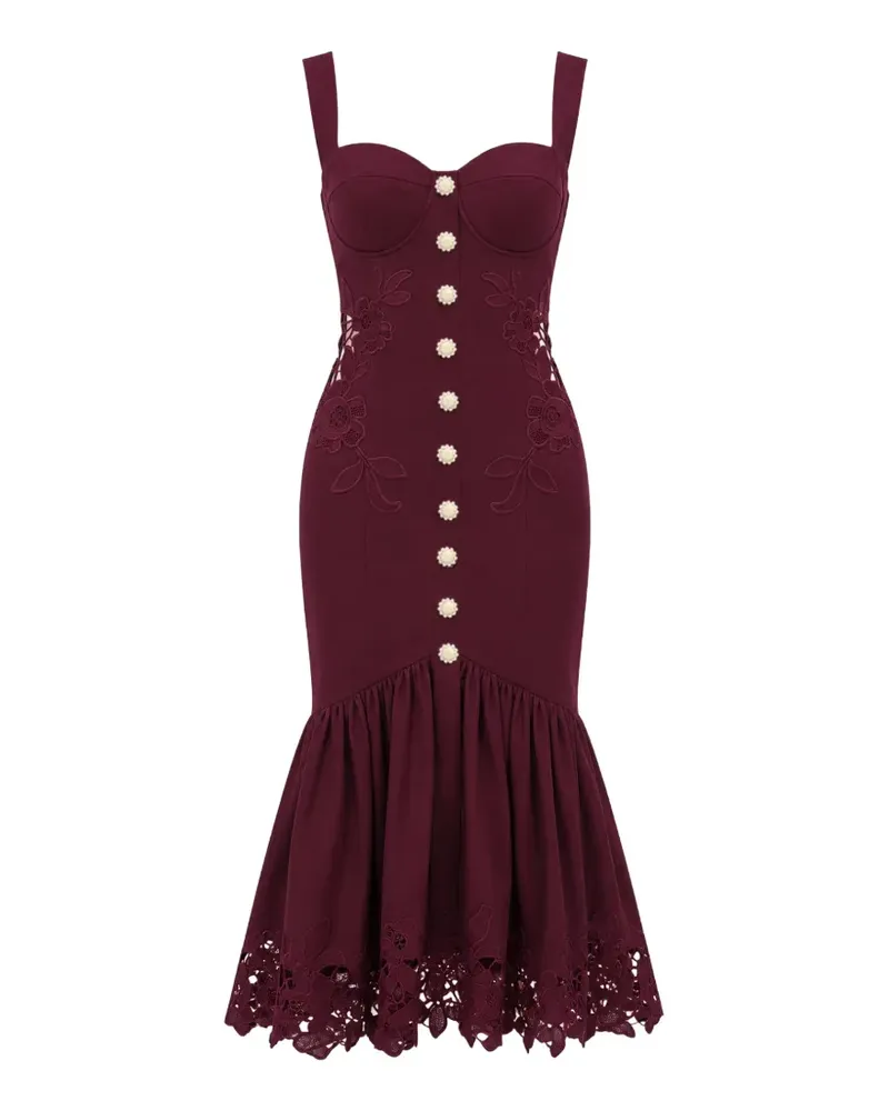 Self-Portrait floral-lace ruffled midi dress - Rot Rot