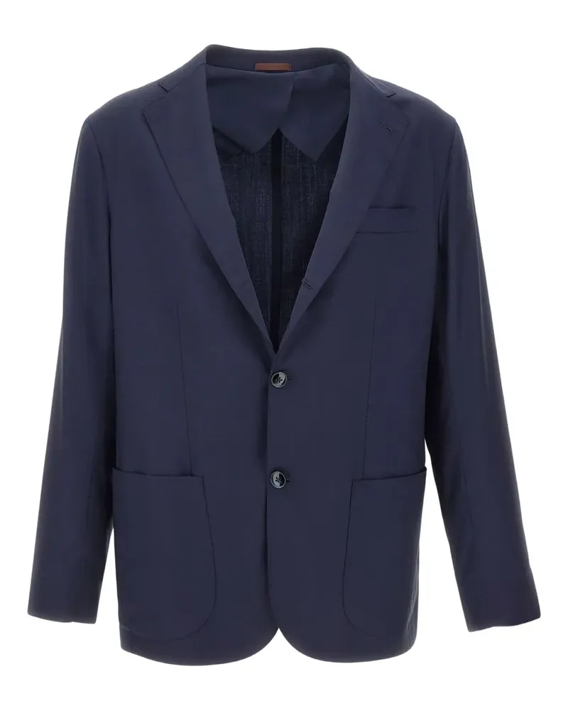 BARBA chest-pocket three-button blazer - Blau Blau