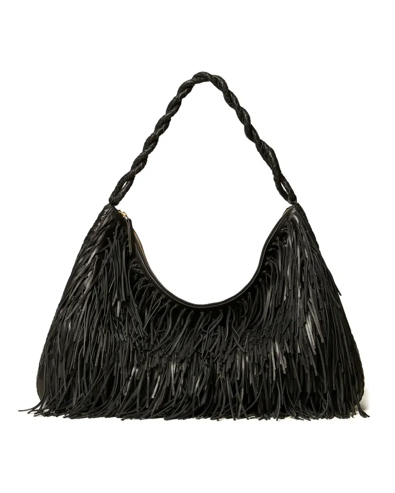 Twin-Set Große Liliane Schultertasche mit Fransen - Schwarz Schwarz