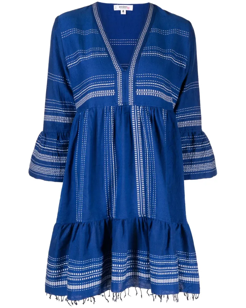 lemlem Kleid mit ausgefranstem Saum - Blau Blau